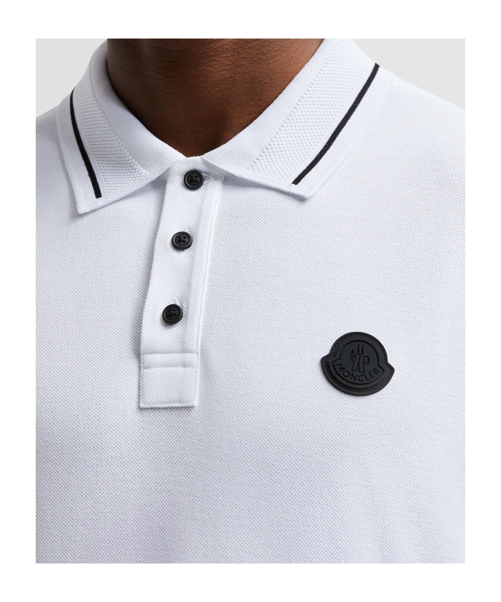 Moncler Men's Logo Cotton Polo Shirt In White