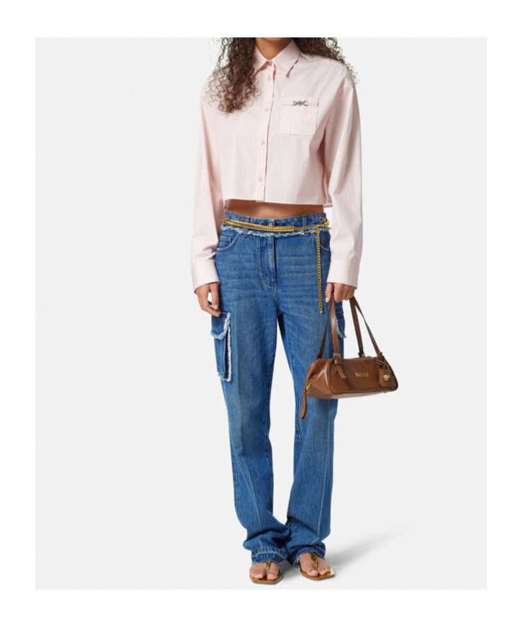 Versace Light Pink Shirt With Chest Pocketl In White
