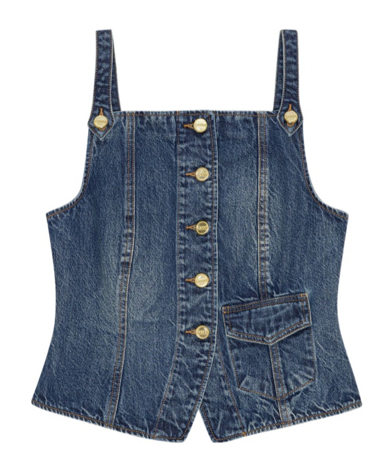 Ganni Blue Heavy Washed Denim Tank Top In Blue