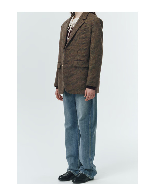 Dunst Brown Single-breasted Jacket With All-over Check Motif In Wool Woman In Brown