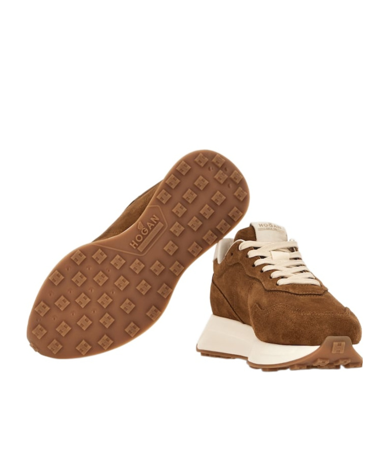 Hogan Leather Sneakers With Round Toe And Rubber Sole In Brown