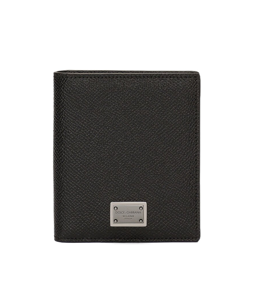 Dolce & Gabbana Black Calf Leather Logo Plaque Trifold Keyring Key Holder In Black