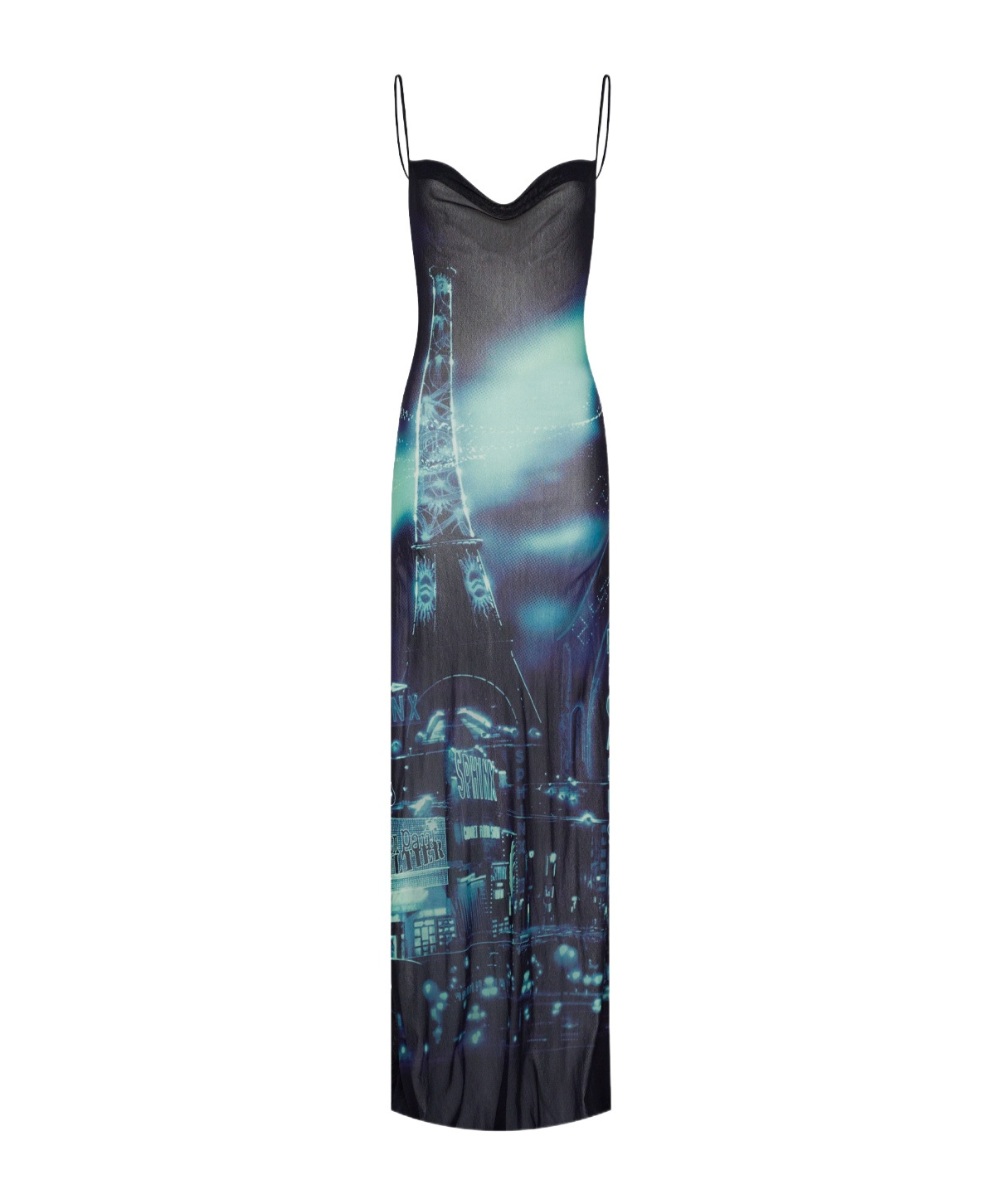 Jean Paul Gaultier Printed Tulle Maxi Dress In Black