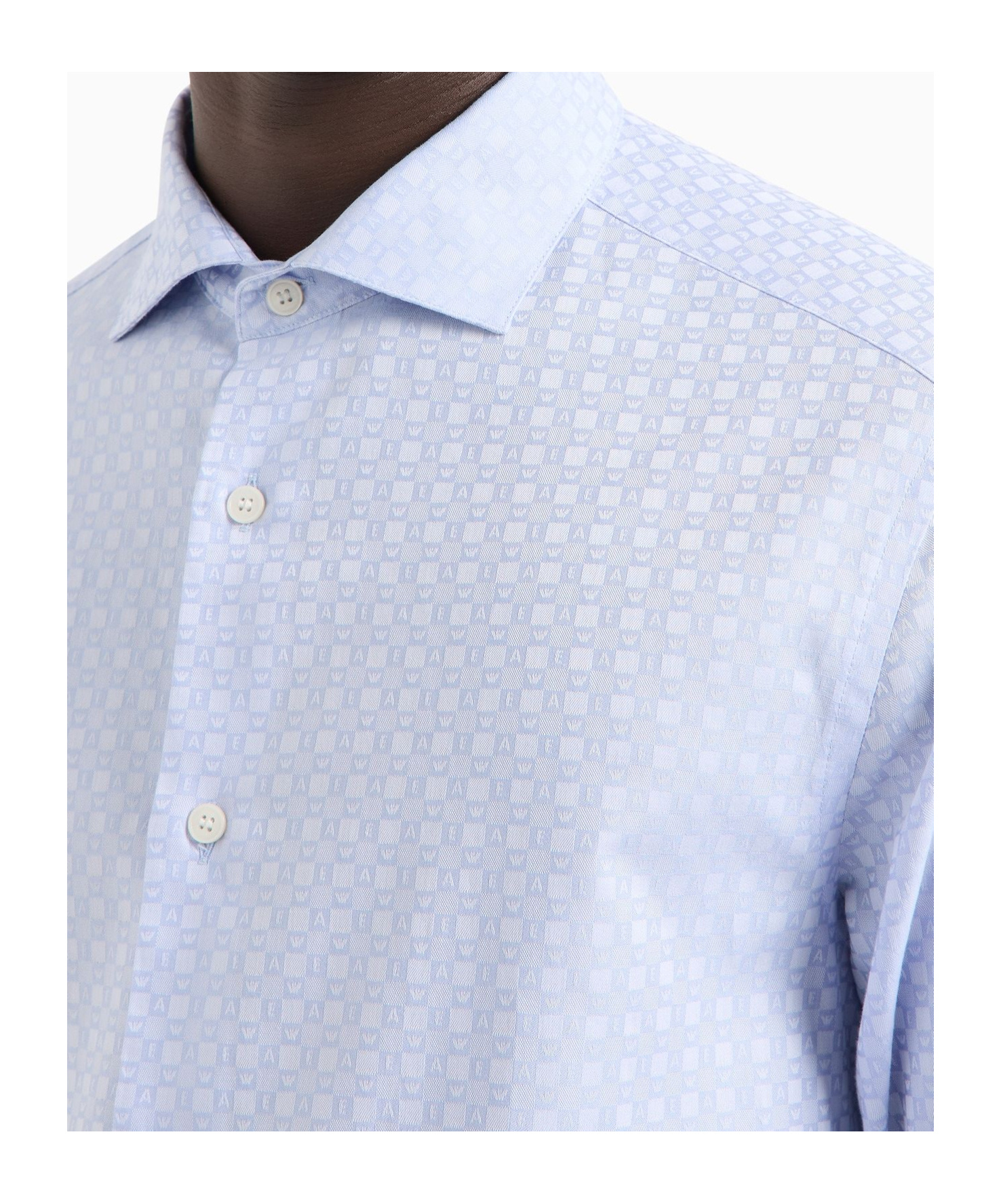 Emporio Armani Cotton Shirt With All-over Jacquard Logo Pattern In Blue