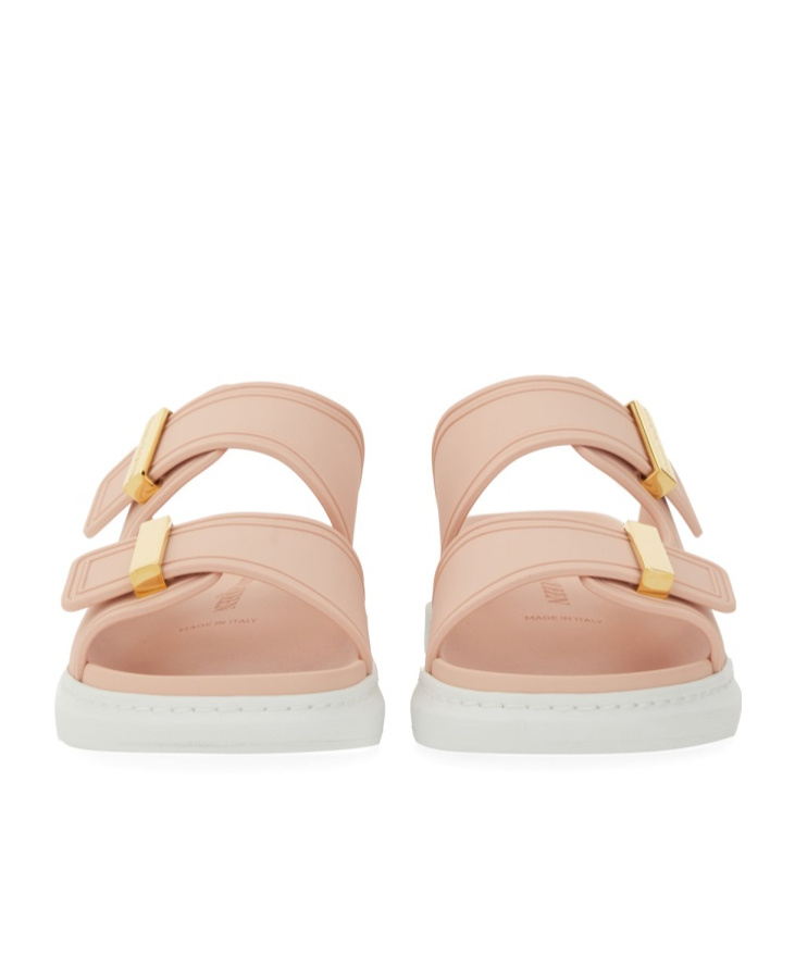 Alexander Mcqueen Double Strap Slip-on Slides In Nude