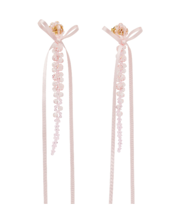 Simone Rocha Slim Bow Ribbon Drop Earrings In Pink