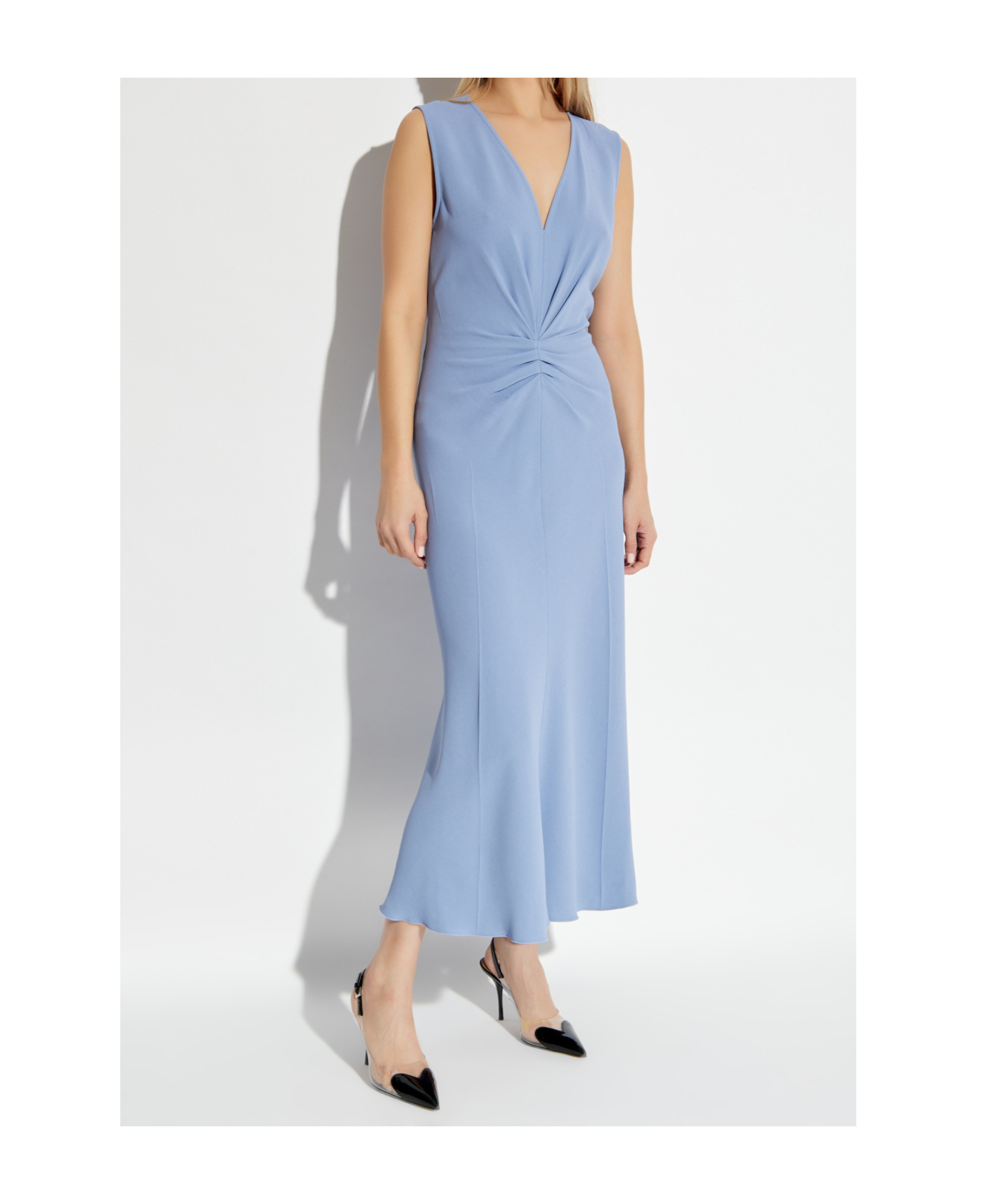 Victoria Beckham Asymmetric Short-sleeve Dress In Blue