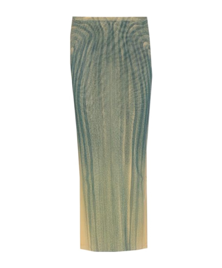 Jean Paul Gaultier Mesh Spiral Long Skirt In Gray