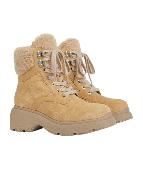 Gucci Yaga Gg Suede Combat Boots In Brown