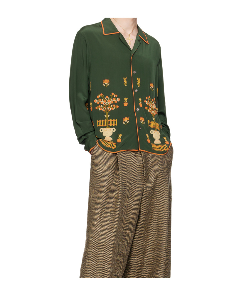 Bode Beaded Paddock Sampler Shirt In Green