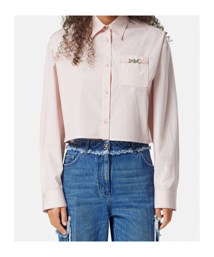 Versace Light Pink Shirt With Chest Pocketl In White