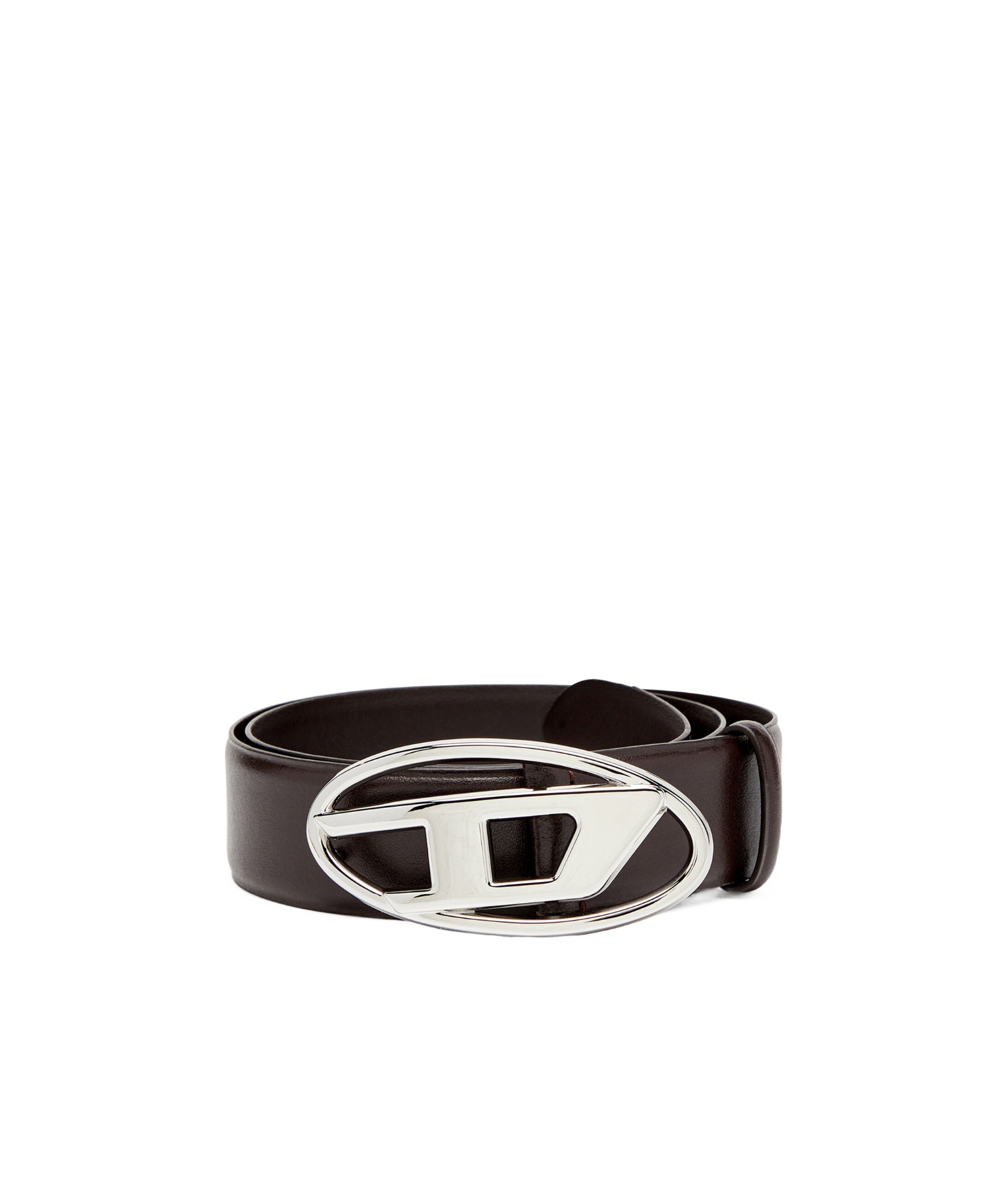 Diesel Black Belt With Oval D Logo Buckle Closure In Leather Man In Black