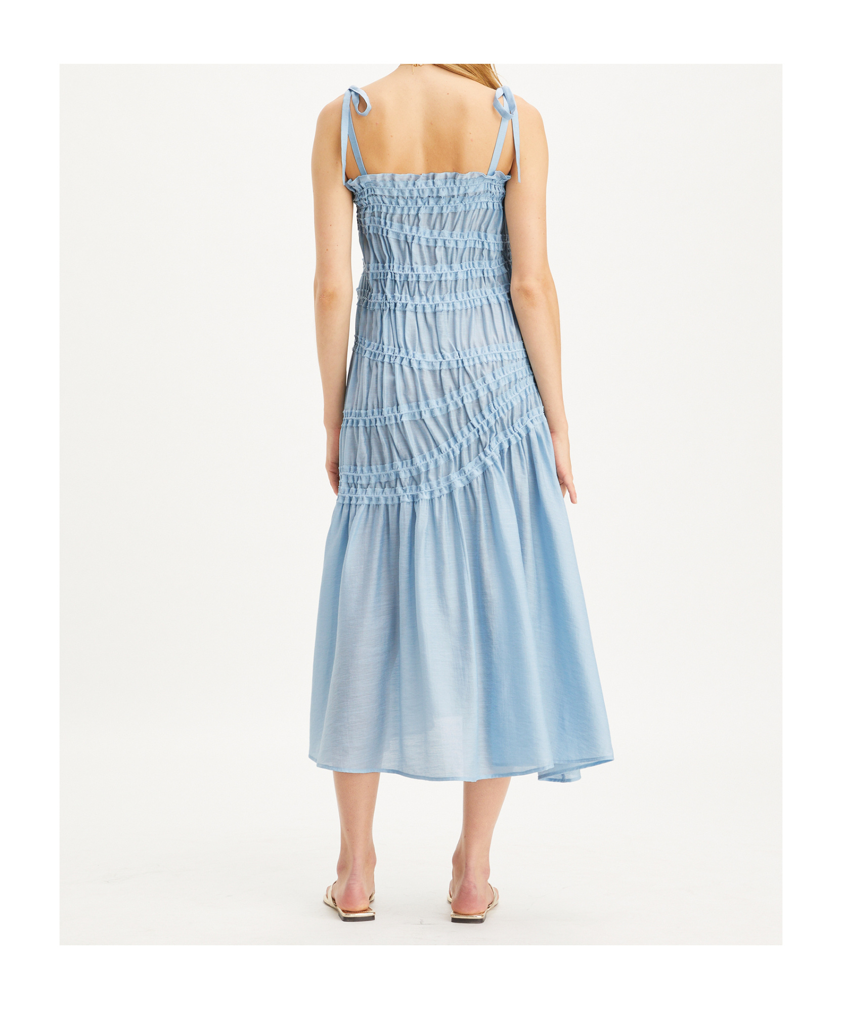 Shop Tory Burch Shirred Midi Dress In Blue
