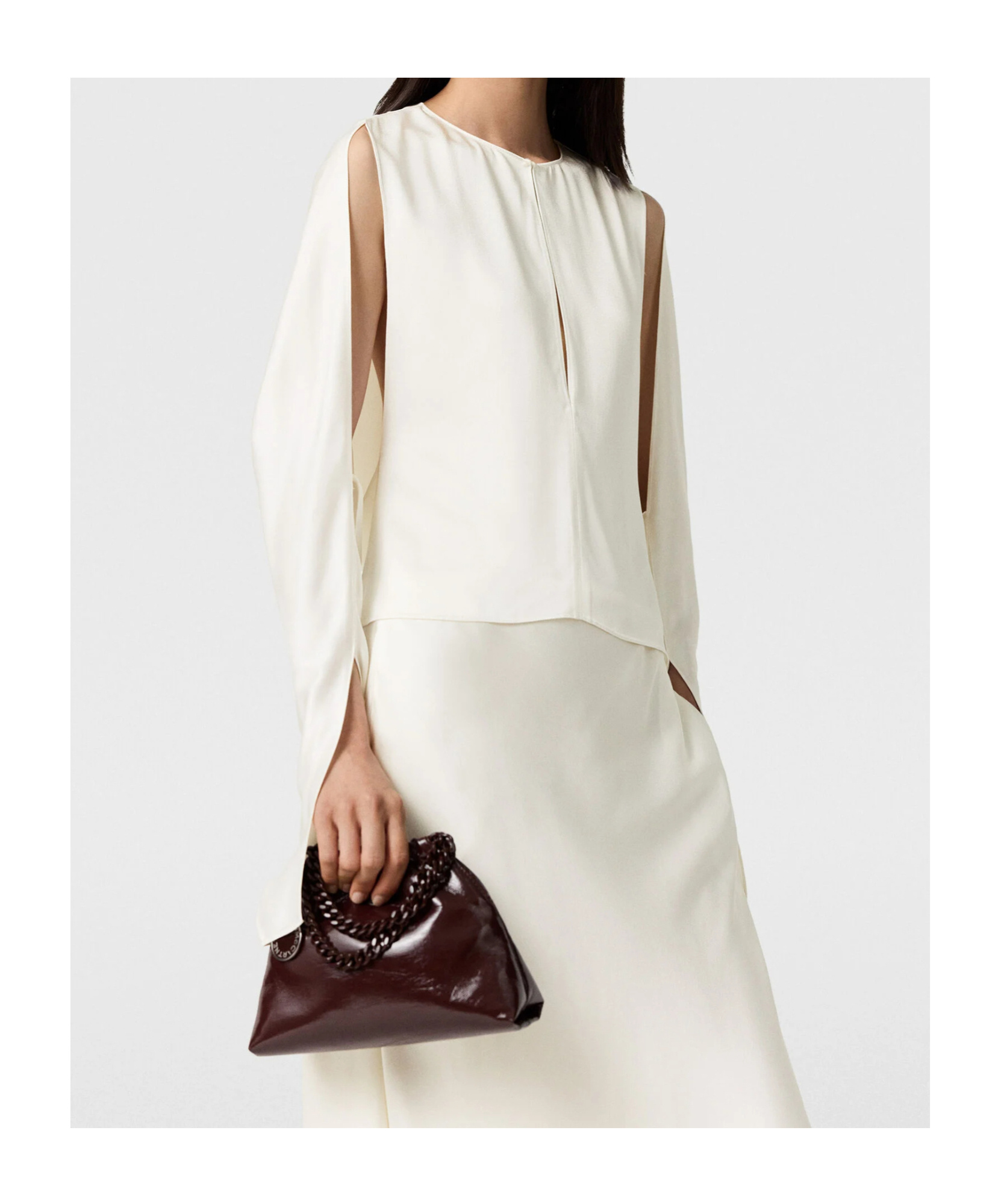 Stella Mccartney Cape-sleeve Cut-out Satin Top In White
