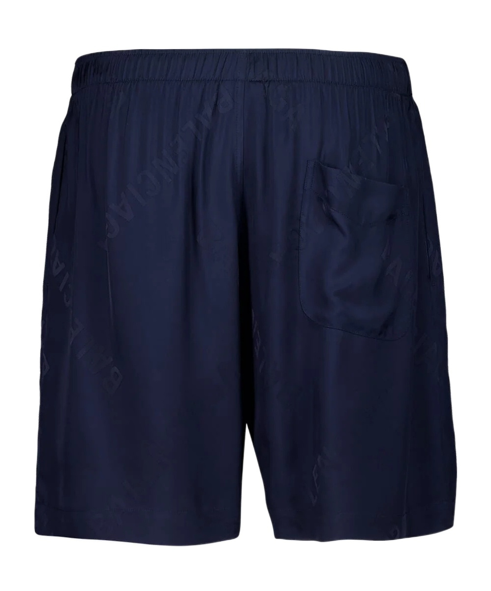 Balenciaga Bermuda Satin Shorts Elastic Waistband In Dark Navy