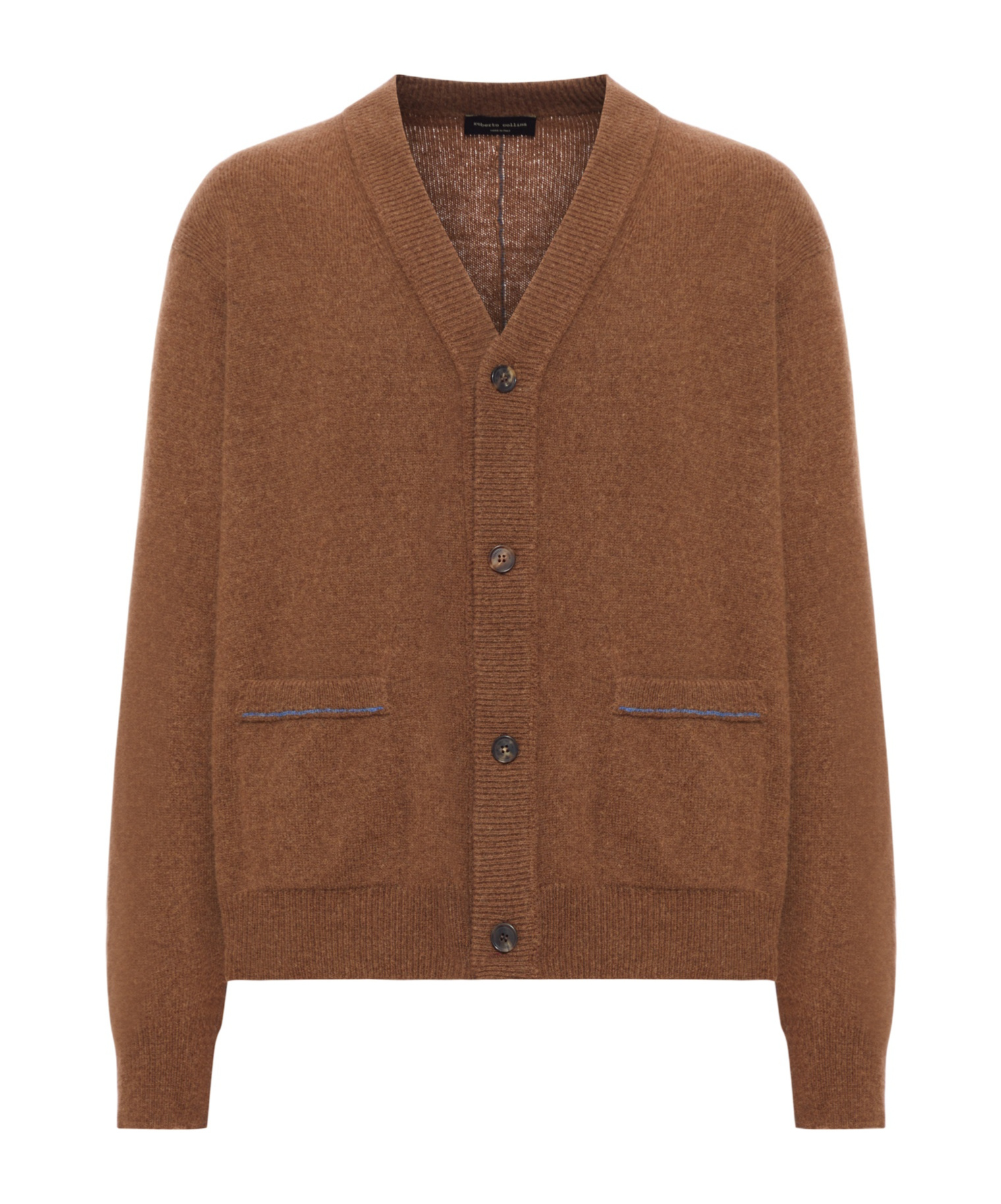 Roberto Collina Wool Cardigan With Contrast Stitching In Brown