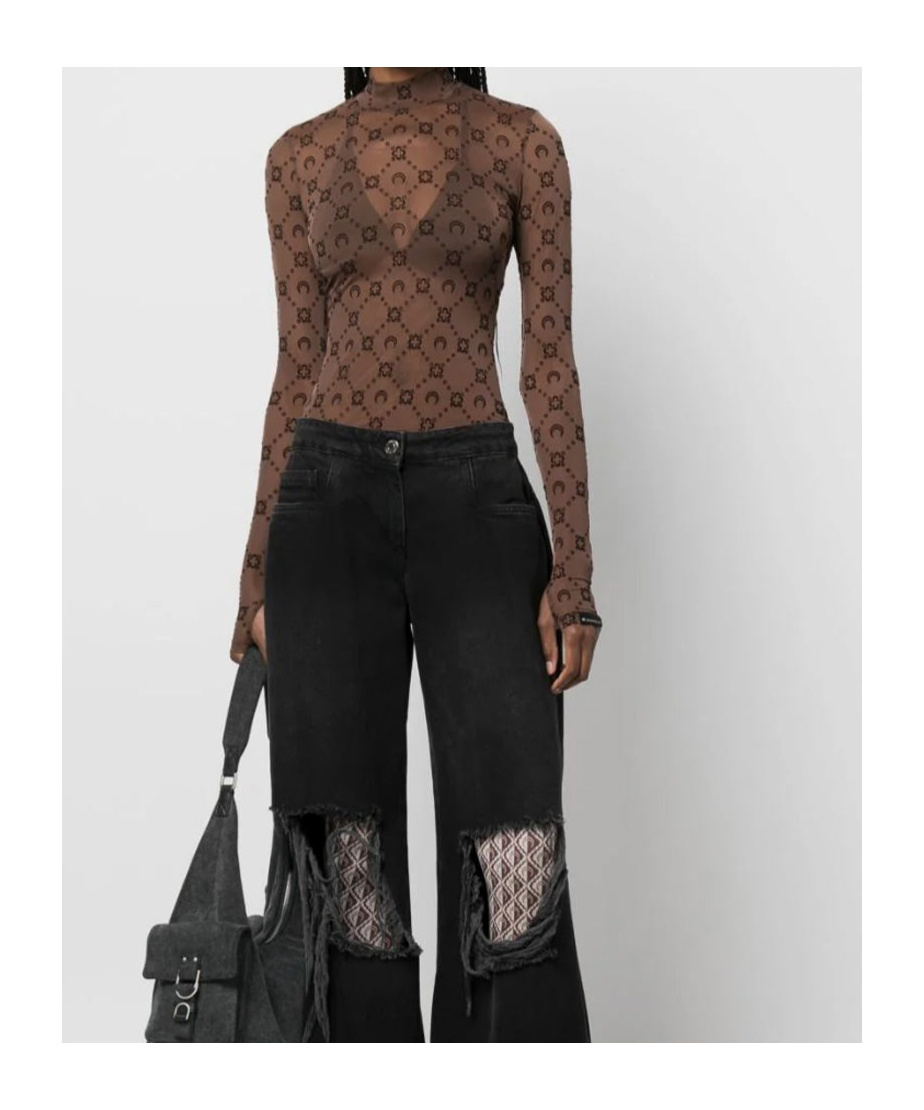 Marine Serre Womens Moonogram-flocked High-neck Mesh Top Bk99 Black In Black
