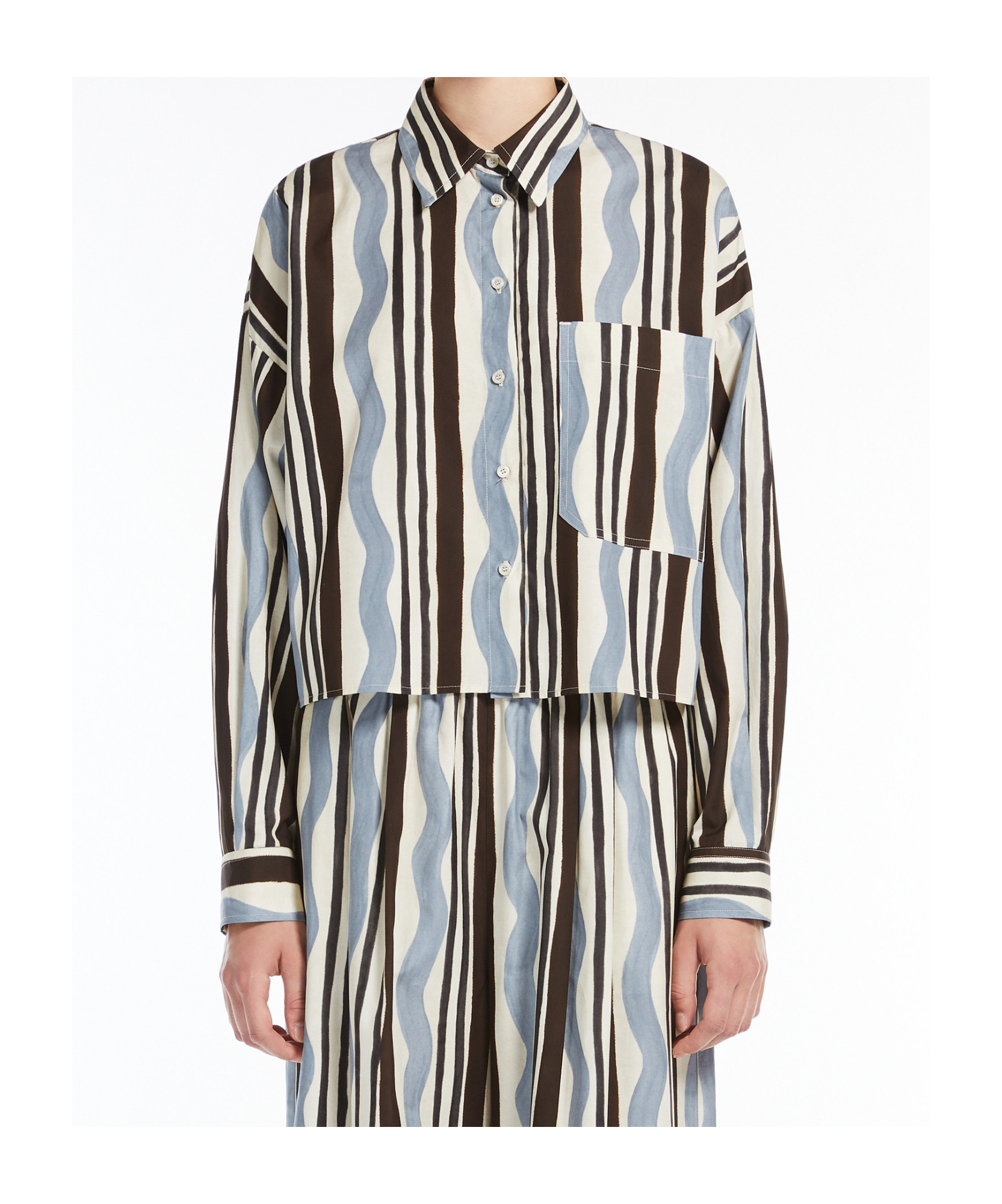 Weekend Max Mara Ragtime Shirt In Cotton With Stripes And Waves In Multicolor