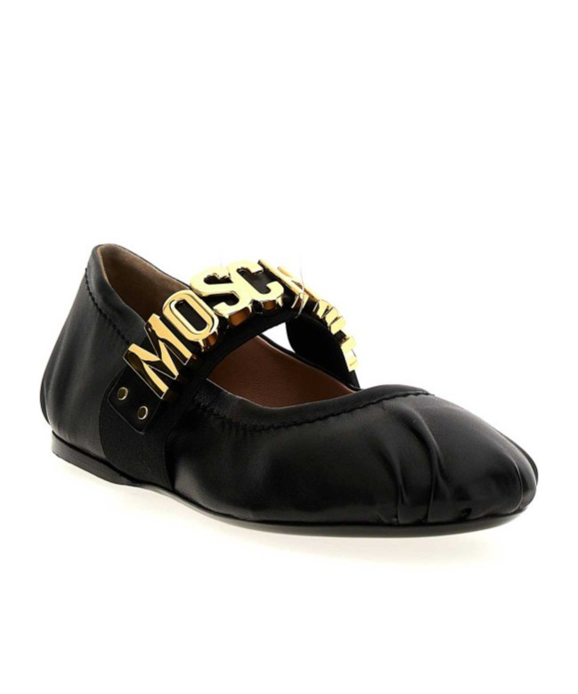 Moschino Logo-lettering Leather Ballerina Shoes In Black