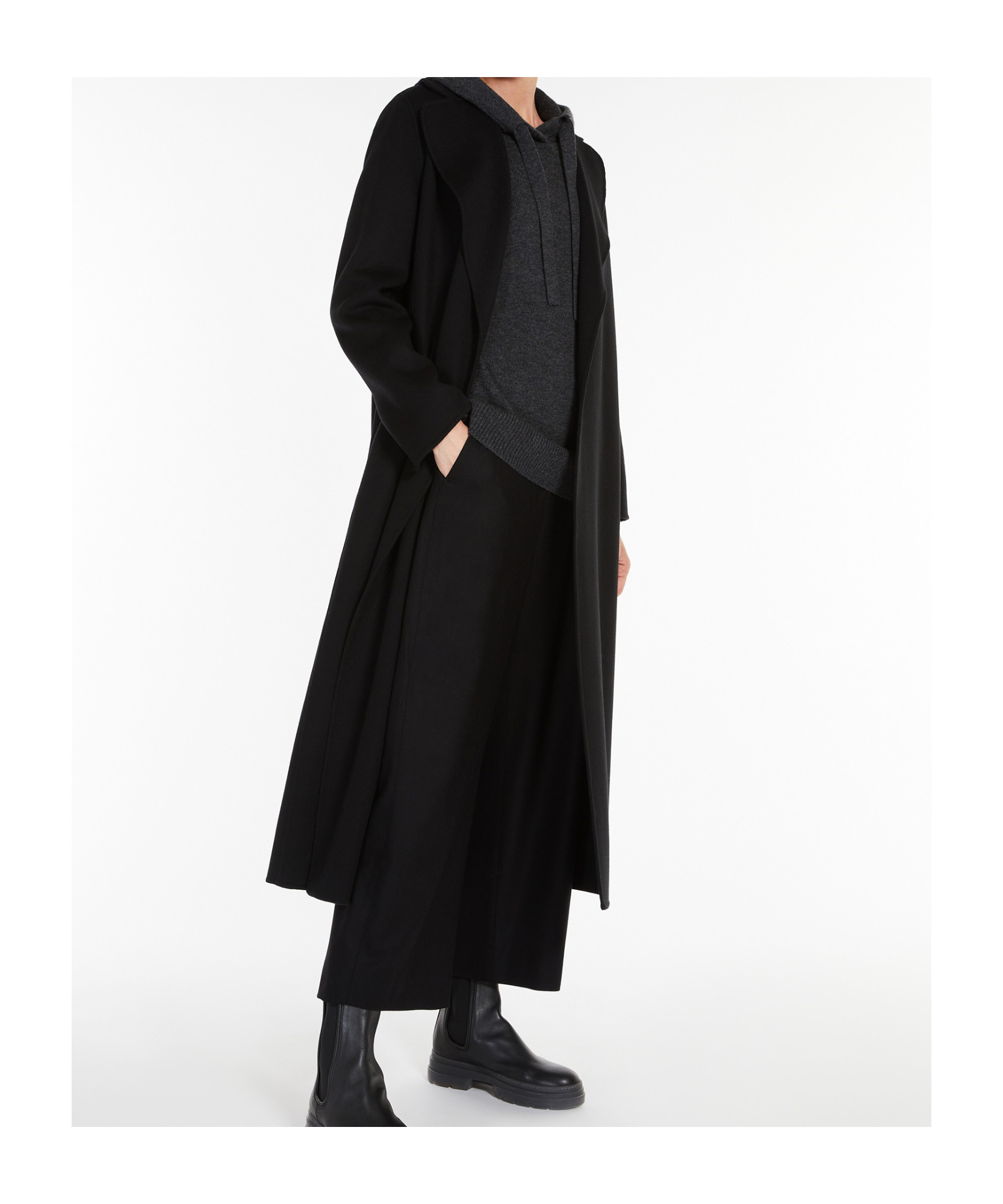 Max Mara Wool Broadcloth Midi Coat In Black