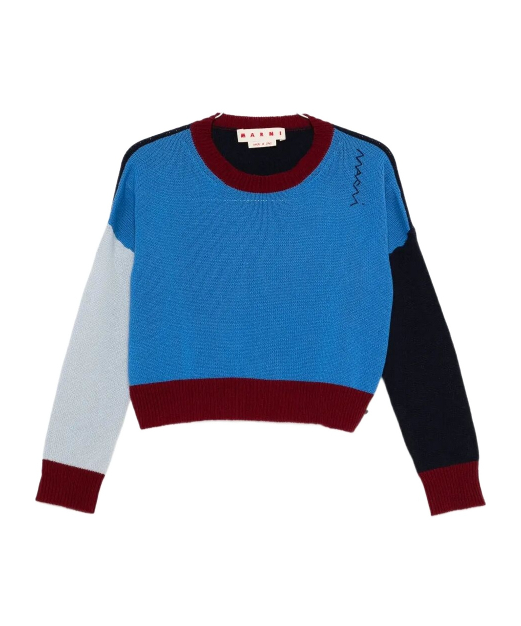 Marni Colour-block Cashmere Cropped Sweater Clothing In Blue