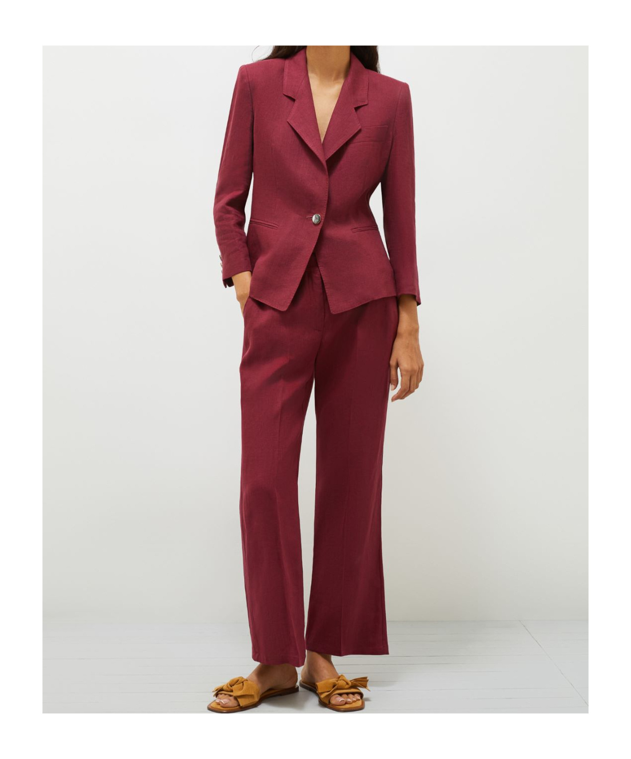 Marella Flared Linen Trousers In Bordeaux