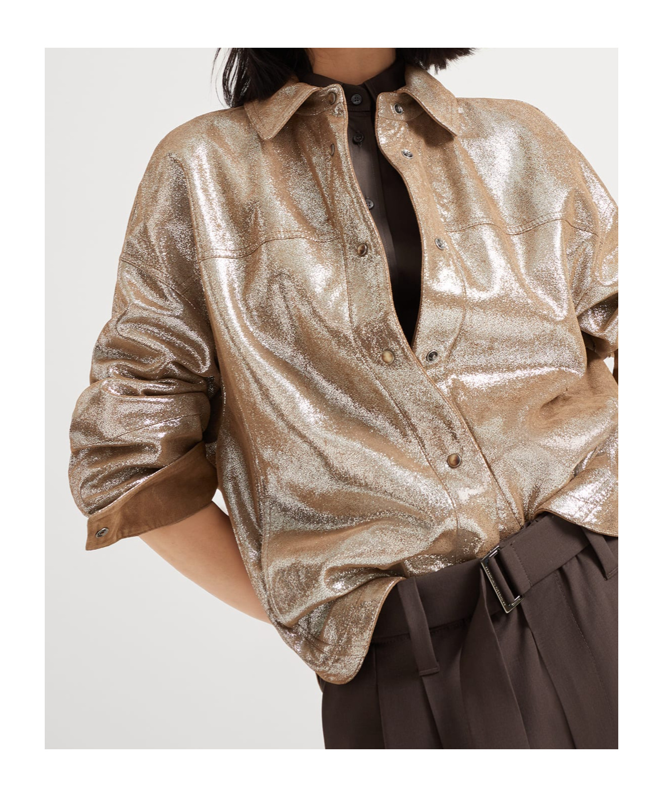 Brunello Cucinelli Oversize Leather Shirt In Brown