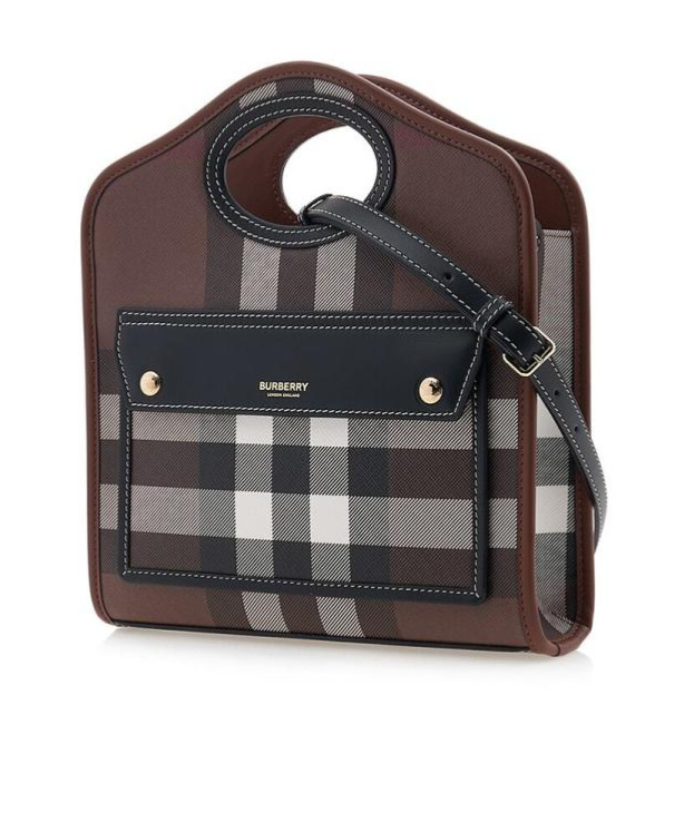 Burberry Logo Printed Checked Tote Bag In Black