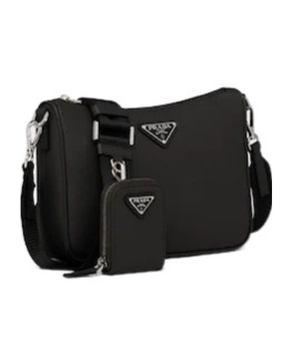 Prada Mens Black Re-nylon Leather And Recycled-nylon Shoulder Bag In Black