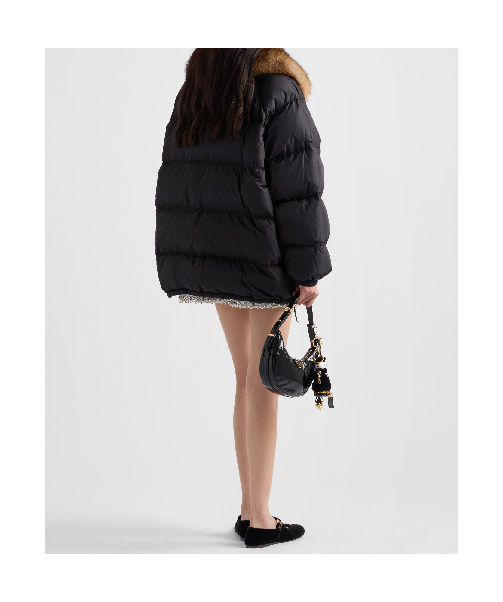 Prada Enamel Triangle-logo Padded Jacket In Black