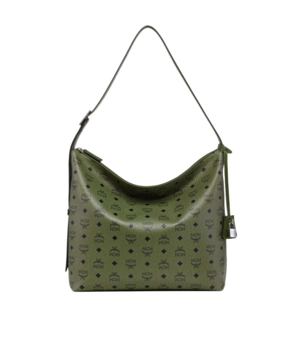 Mcm Large Aren Hobo Visetos Monogram Shoulder Bag In Green