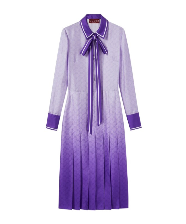 Gucci Printed Silk Dress In Purple
