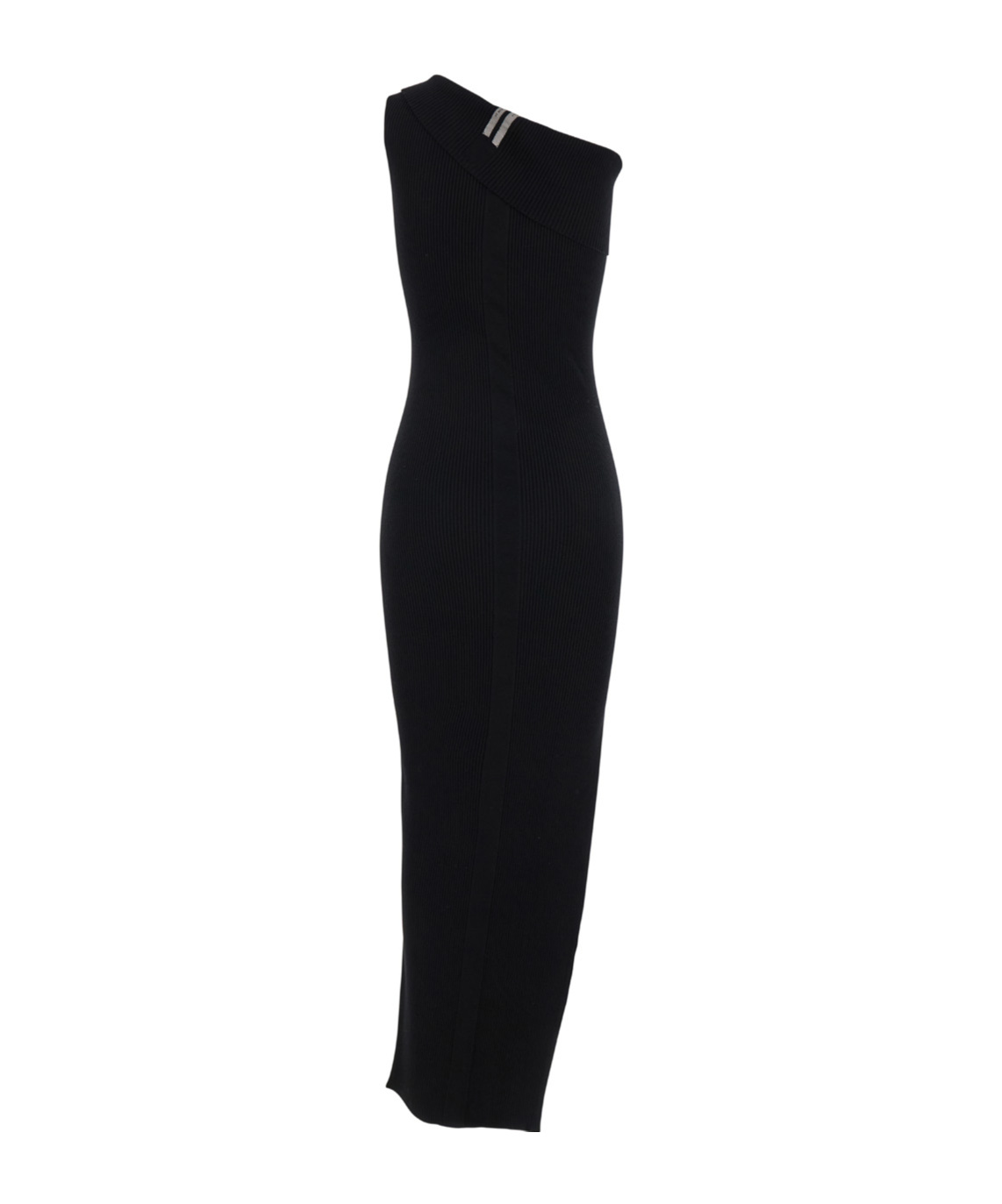 Rick Owens Athena Long Black Ribbed One Shoulder Dress In Wool In Black