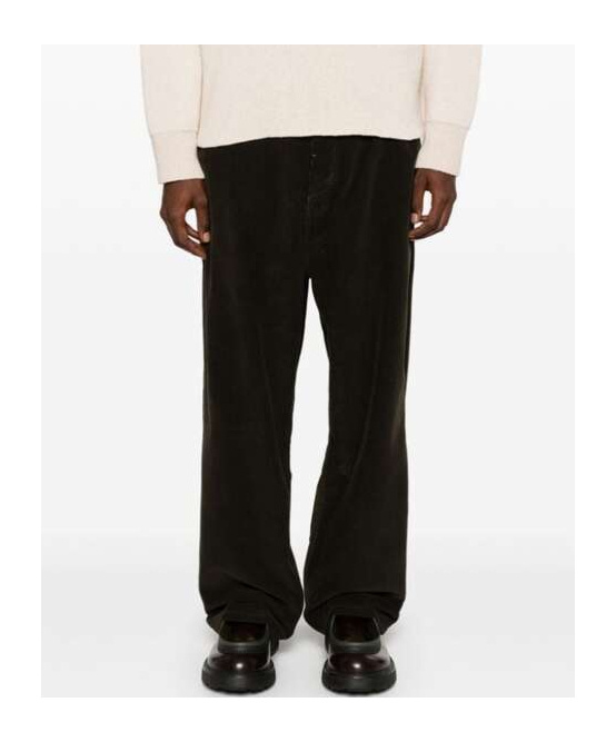 Shop Ami Alexandre Mattiussi Ami Paris Corduroy Logo Patch Straight-leg Trousers In Black