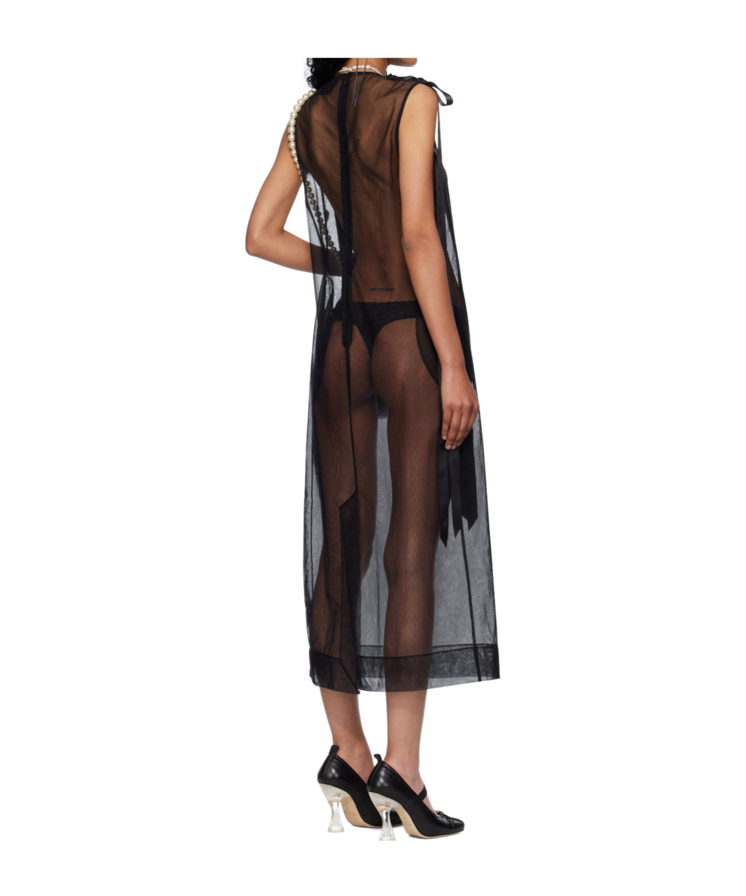 Simone Rocha Sheer Bow Ribbon Tail Dress In Black