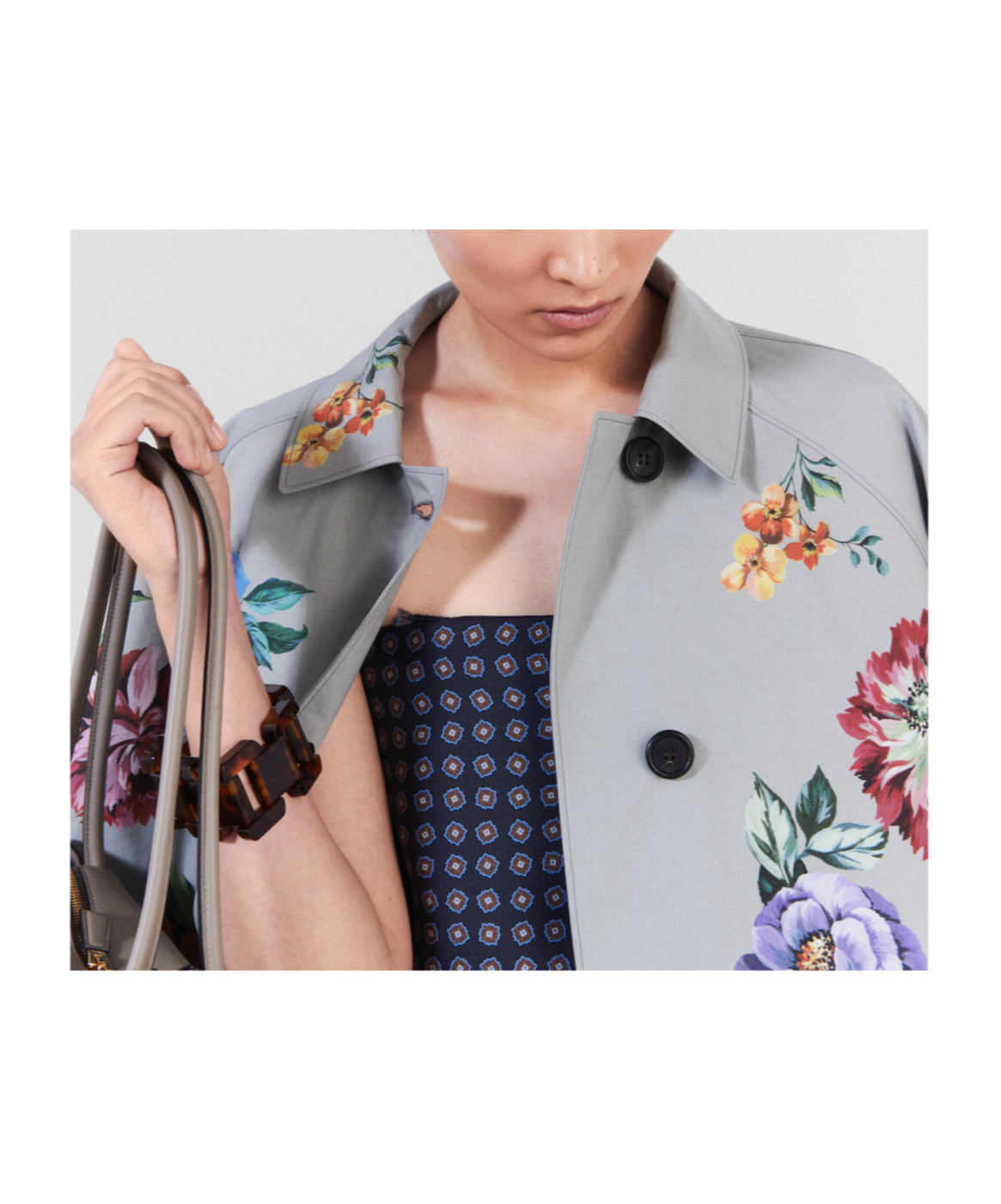 Shop Prada Printed Cotton Single-breasted Coat In Gray
