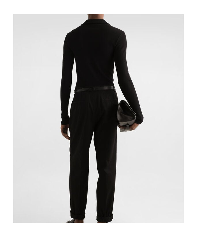 Dolce & Gabbana Dolce  Gabbana Long-sleeved Interlock Jersey Polo Shirt In Black