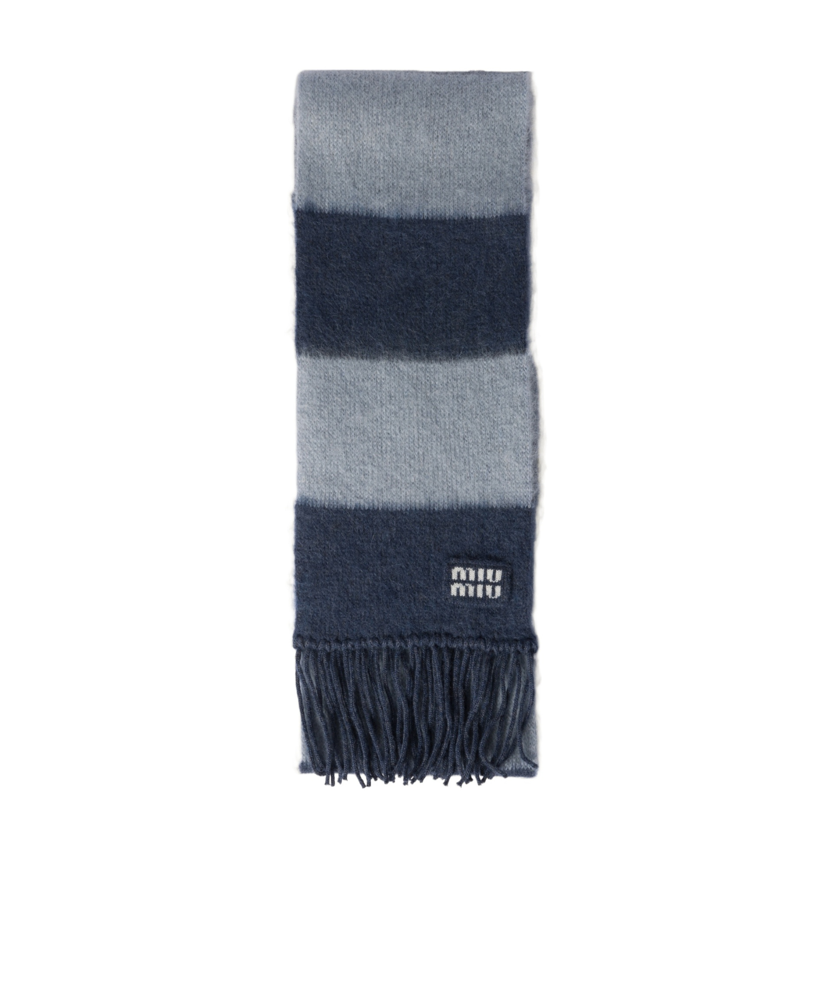 Miu Miu Fringed Wool Scarf In Blue