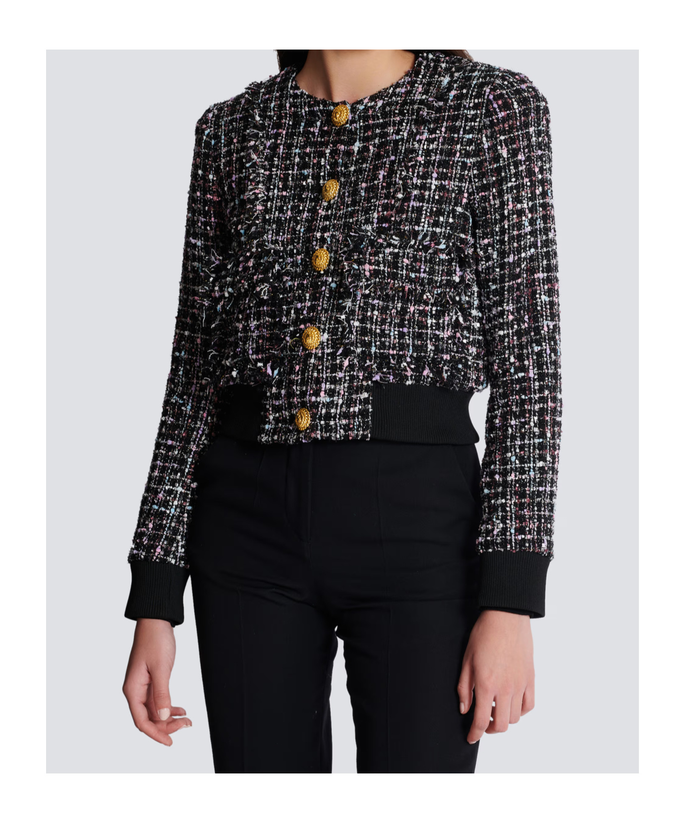 Shop Balmain Tweed Jacket With Buttons In Black