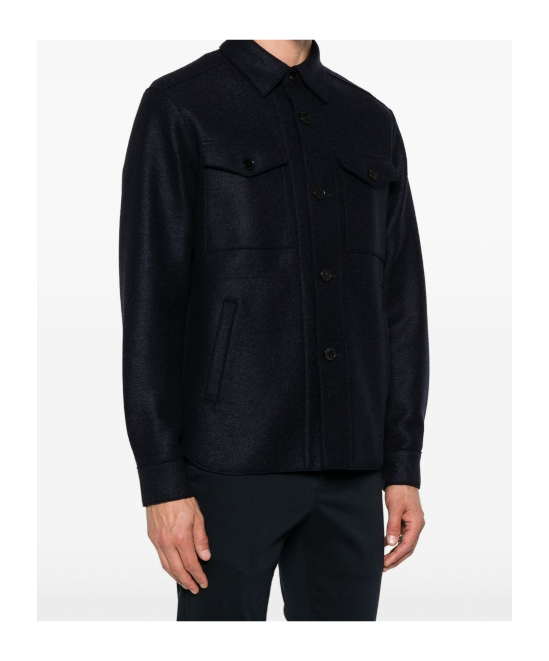 Harris Wharf London Button-down Flap-pocket Shirt Jacket In Blue