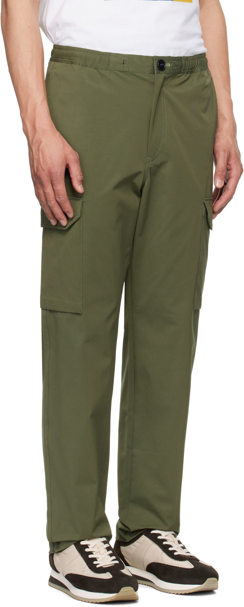Ps By Paul Smith Khaki Button Pocket Cargo Pants In Green