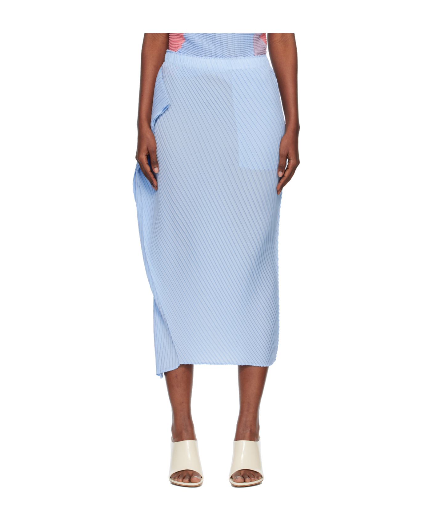 Issey Miyake Blue Soft Fold Pleats Midi Skirt In Blue