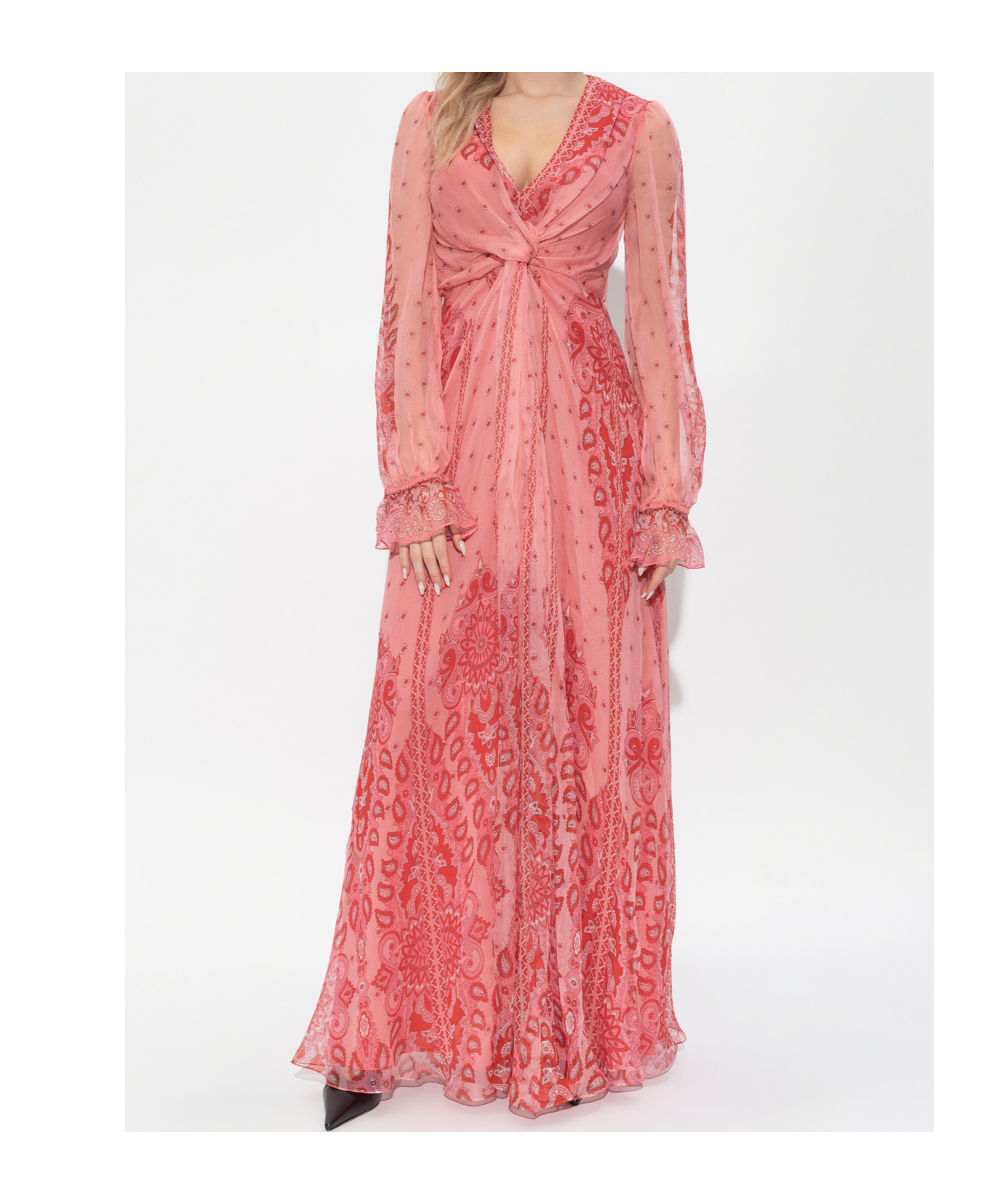 Etro Printed Twisted Silk Maxi Dress In Pink