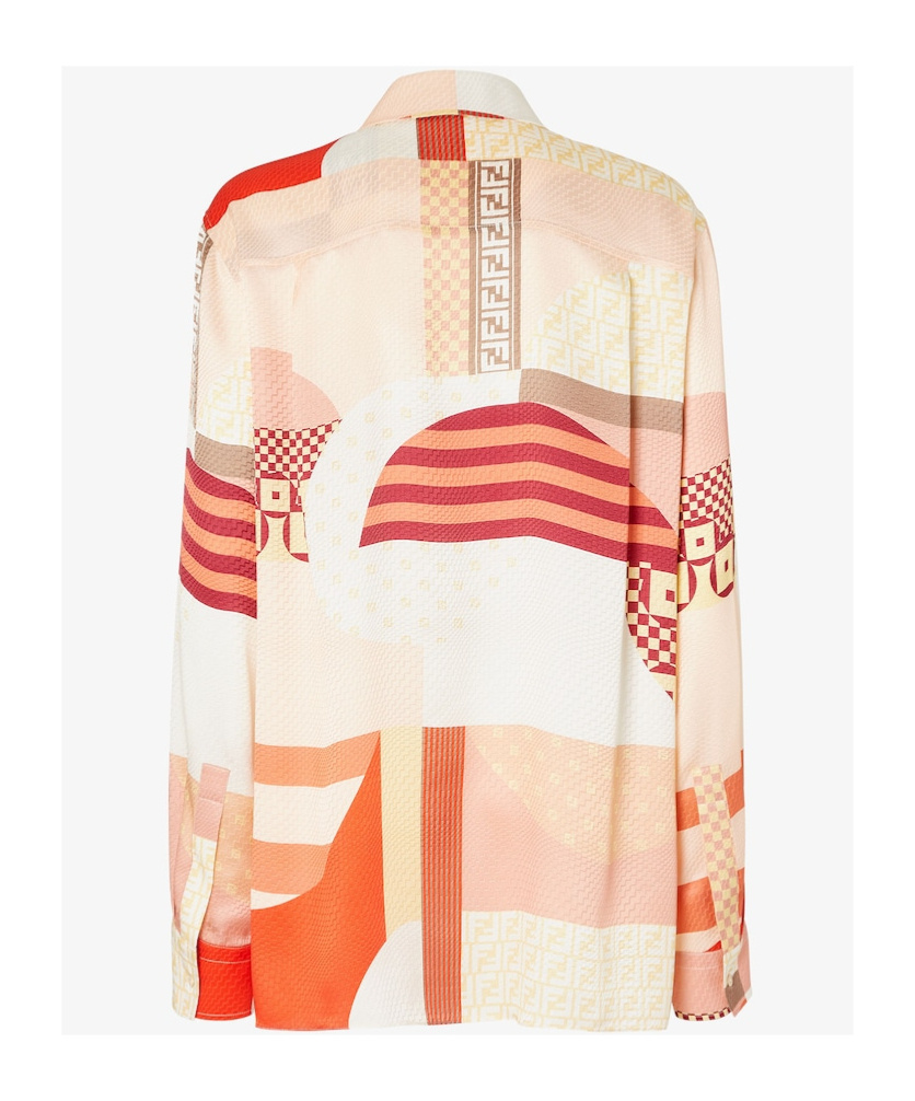 Fendi Patchwork Printed Long-sleeved Shirt In Orange