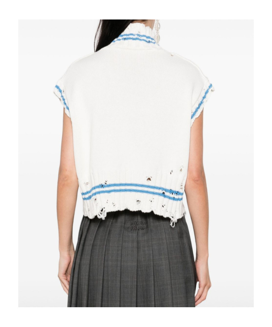 Marni Mending Logo Distressed Boxy Cotton Turtleneck Sweater In White