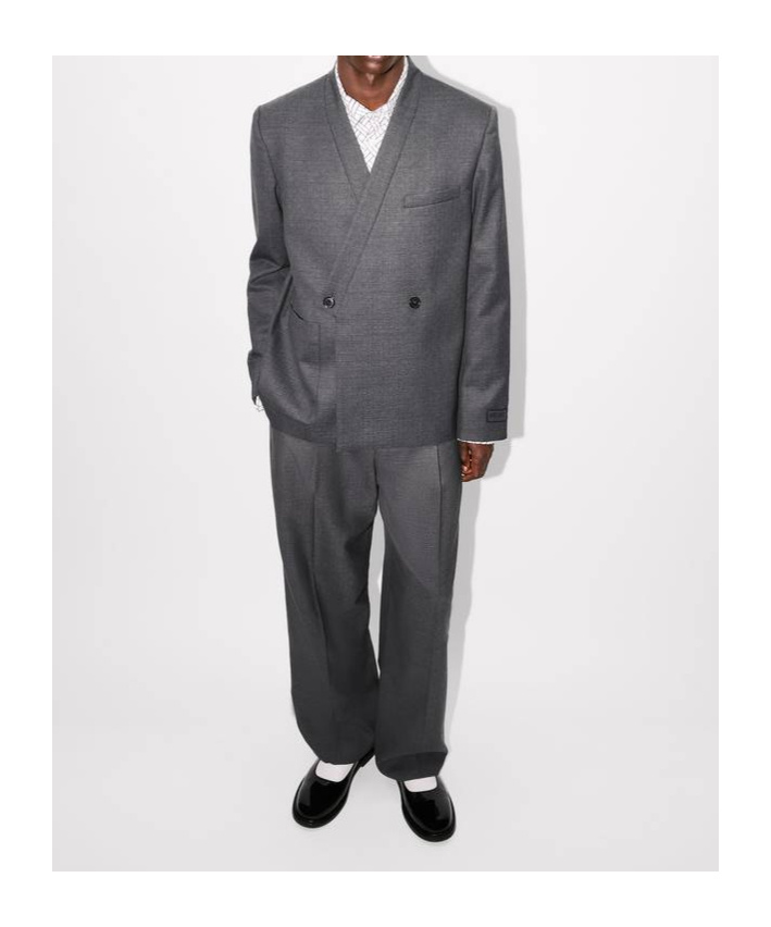 Kenzo ' Weave' Adjusted Tailored Kimono Jacket In Wool Jacquard In Gray