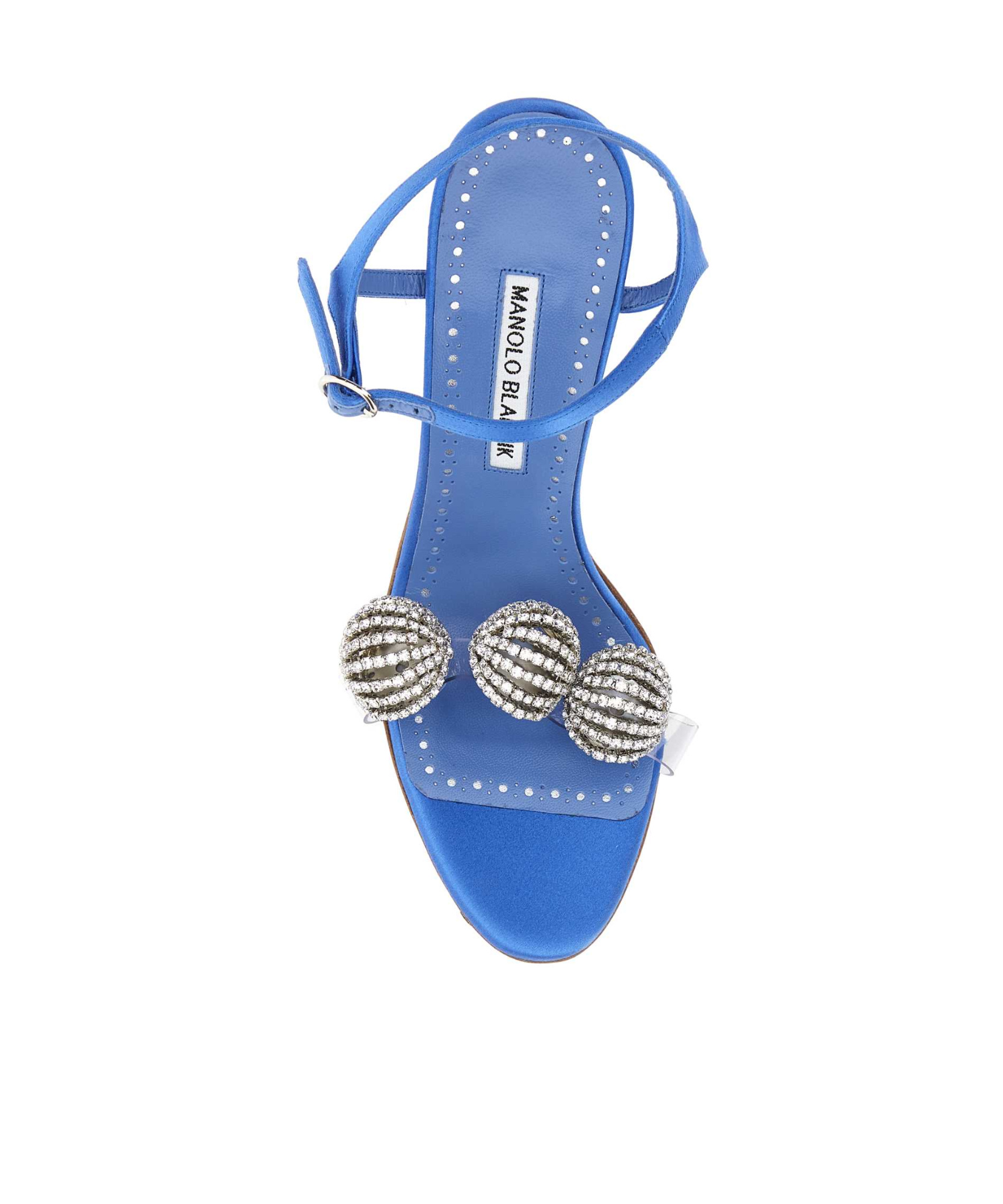 Manolo Blahnik Jewel Embellished Satin Elhob Sandals In Blue