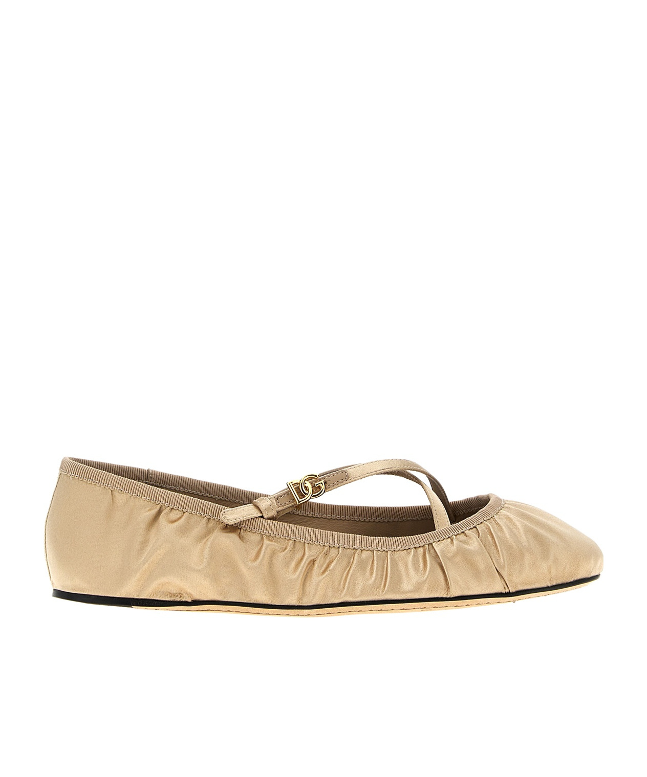 Dolce & Gabbana Elastic Trim Ruched Design Ballerina Flats In Nude