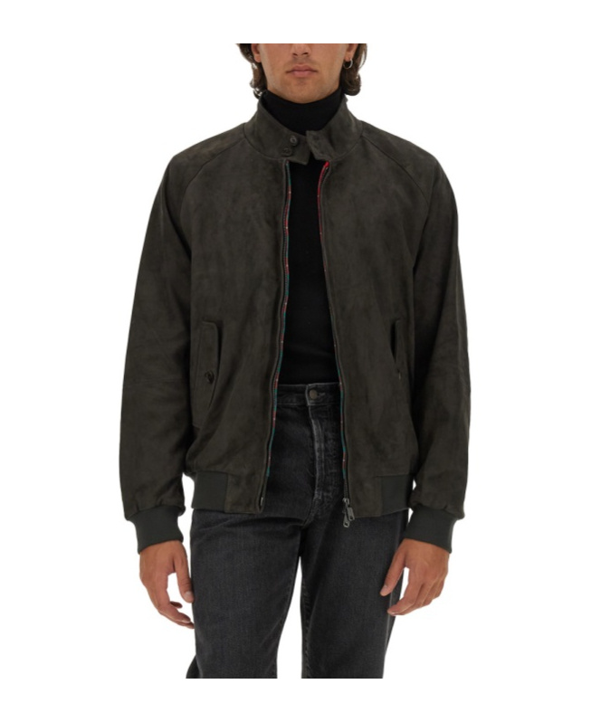 Baracuta G9 Harrington Panelled Suede Jacket In Black