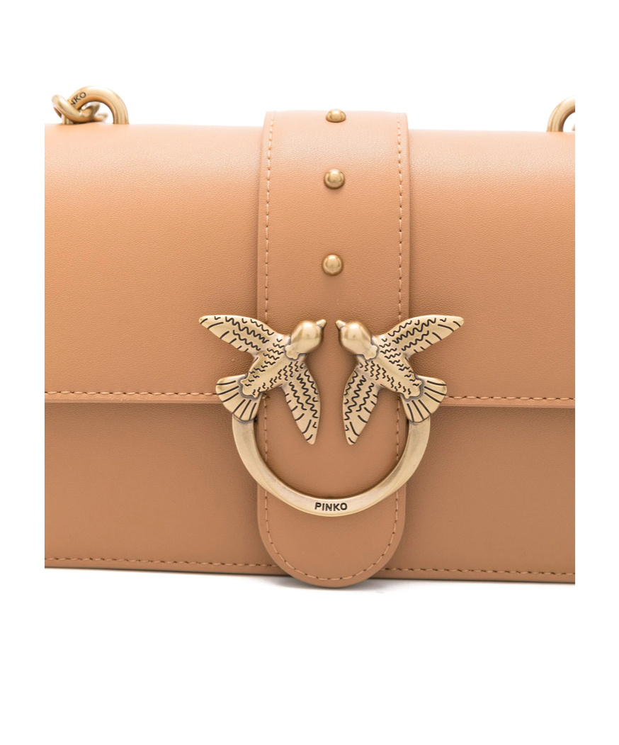 Shop Pinko Mini Love One Cross Body Bag In Nude